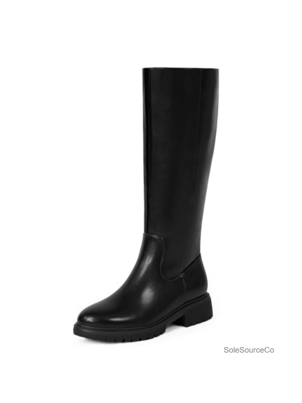 Faux Leather Knee High Boots Round Toe Low Heel Riding Tall Boots